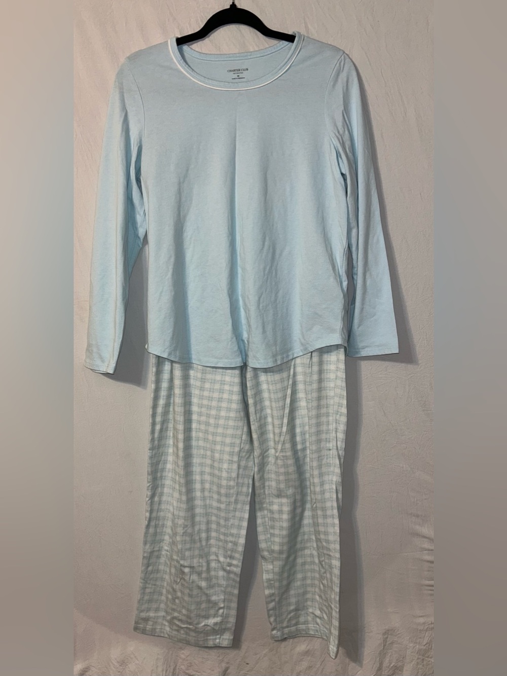 Charter Club Intimates Pajama Set Medium Soft Long Sleeve Top & Plaid Pants